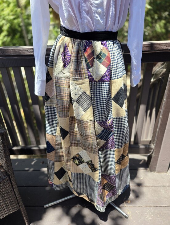 Margaret M Dresses & Skirts - Vintage Patchwork Skirt in Navy and Cream + White Gap Cotton Blouse Extra Small